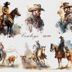 Cowboy Clipart Aquarell, kommerzielle Nutzung Cowboy und Pferd PNG, Cowboy Print