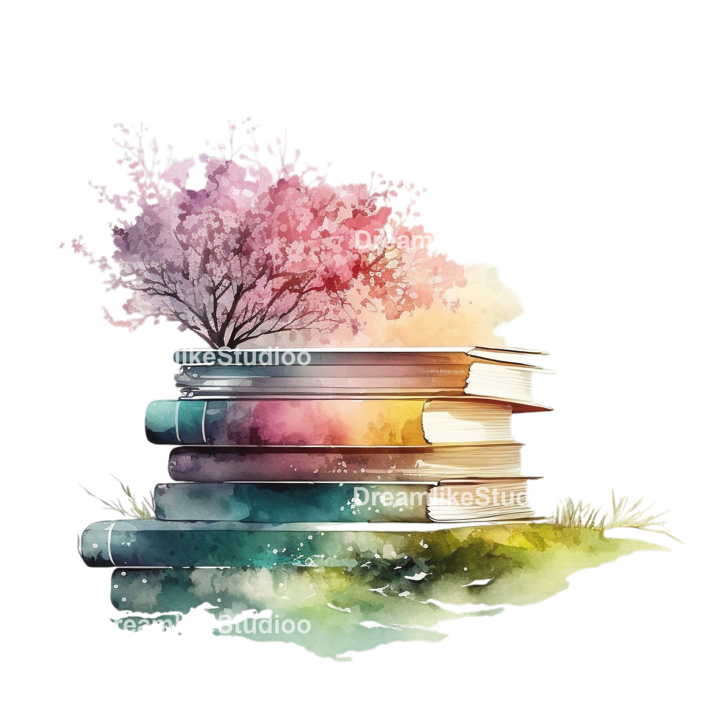 Watercolor Books Clipart Etsy
