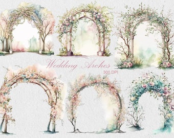 Watercolor Wedding Arches Clipart, Floral Arch PNG, Commercial Use Clipart, Scrapbooking