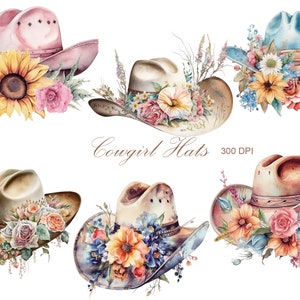 Cowgirl Hat Cliparts, Watercolor Cowgirl Hat Digital Download, Sublimation PNG, Commercial Use