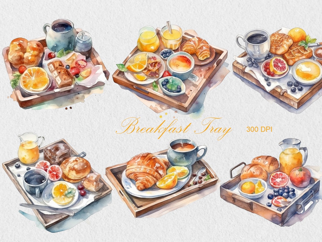 Watercolor Breakfast Clipart Commercial Use Breakfast Tray Etsy