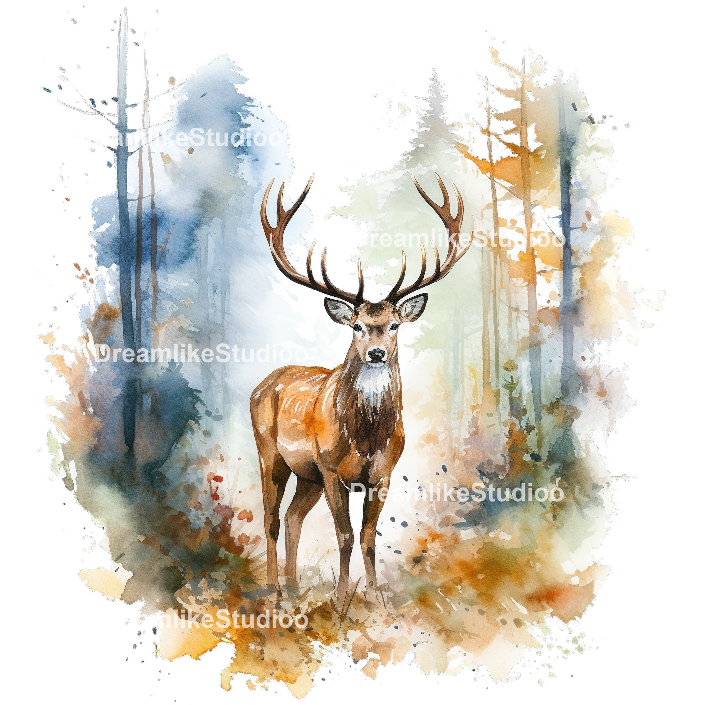 Watercolor Deer Clipart, Commercial Use Deer PNG, Wildlife, Wild Animal