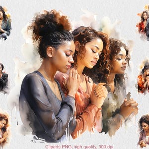 Groep biddende vrouwen clipart, commercieel gebruik aquarel zwarte vrouwen groep bidden PNG, gebeden clipart
