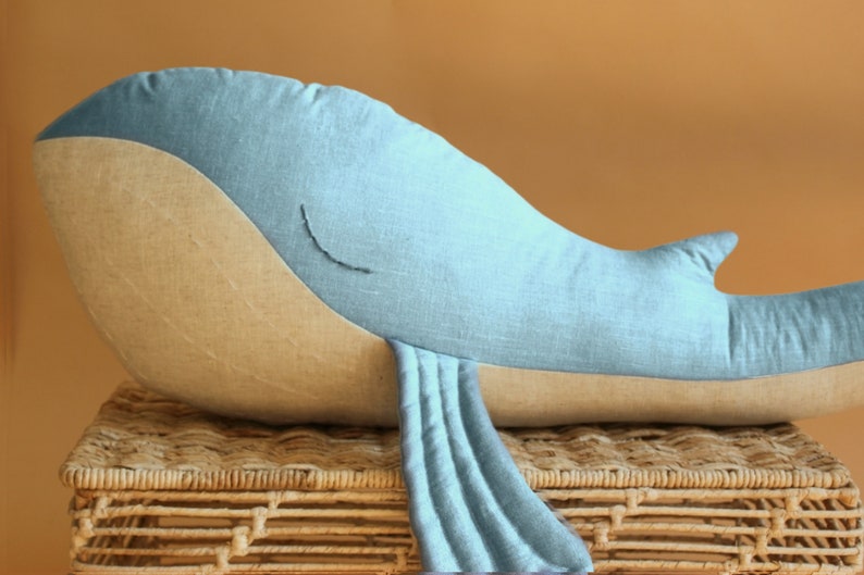 Whale Humpback whale toy Huggable whale pillow Stuffed animal Christmas gift Baby birthday gift Linen soft toy Mama Whale image 2