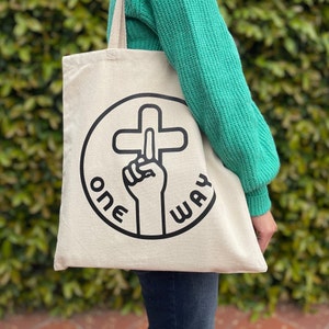 One Way Jesus Tote Bag || Canvas Tote Bag || Christian Tote Bag || Bible Bag || Church Bag || Shopper
