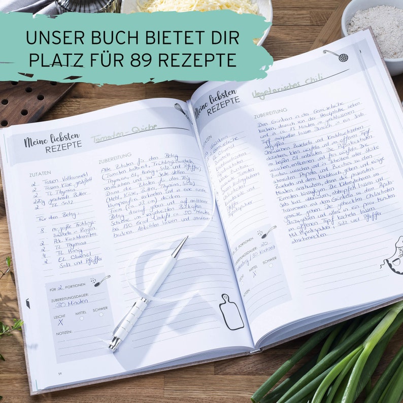 Rezeptbuch A4 zum Selberschreiben Meine Lieblingsrezepte DIY Kochbuch Geschenkidee Recyclingpapier Hardcover Bild 5