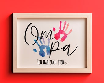 Geschenk Handabdruck | Oma Opa | Basteln Personalisiert | Digitaler Download zum Ausdrucken