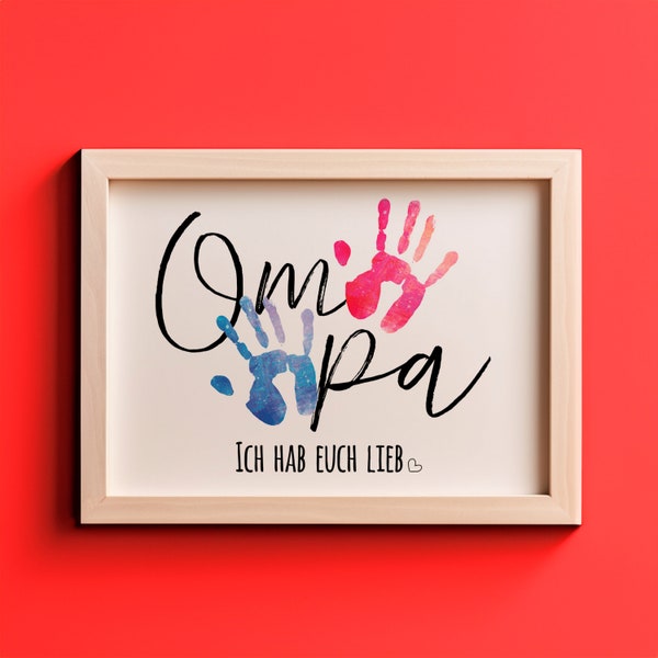 Geschenk Handabdruck | Oma Opa | Basteln Personalisiert | Digitaler Download zum Ausdrucken