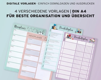 Planner Set | Menu Plan | Budget Plan | Digital Templates | DIN A4 | Everyday Helpers | PDF for Printing | Individual