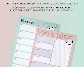 Meal planner | Menu plan | Digital templates | DIN A4 | Everyday helpers | PDF for printing | Individual