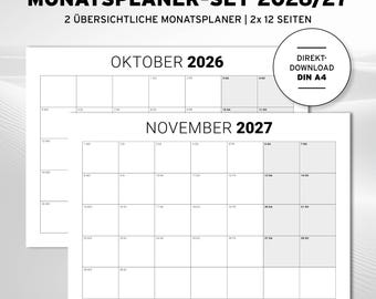 Monatsplaner-Set 2026 & 2027 – Digitales Download-Paket | Digitale Kalender Vorlagen | DIN A4 | Alltagshelfer | PDF zum Ausdrucken