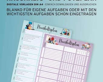 Household plan and cleaning schedule | Digital templates | DIN A4 | Everyday helpers | PDF for printing | Individual