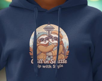 Cozy Sloth Couple Hoodie, Seattle Souvenir Sweatshirt