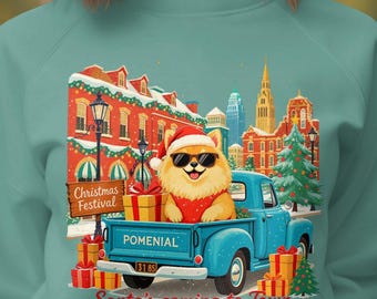 Dog in Truck Christmas Sweatshirt: Festive Holiday Design