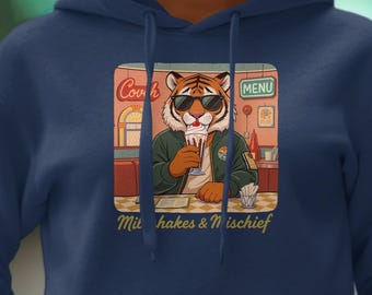 Retro Diner Tiger Milkshake Graphic Hoodie, Comfort Colors