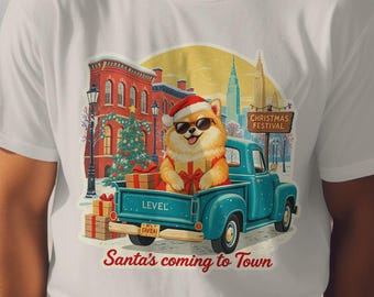 Santa Dog Christmas Shirt, Vintage Truck Festive Tee