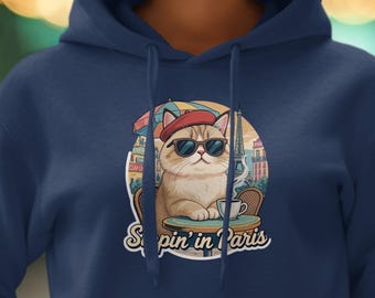 Parisian Cat Cafe Hoodie, Funny Coffee Lover Gift