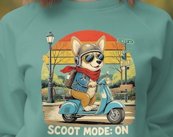 Corgi Dog on Scooter Sweatshirt: Retro Style Pullover