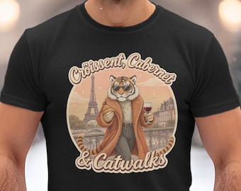Paris Tiger T-Shirt-Funny Tiger in Paris, Croissant Lover Tee, Gift for Tiger Lovers"