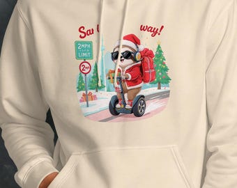 Christmas Sloth Hoodie: Santa on Hoverboard, Funny Holiday Sweatshirt