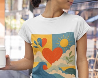 Heart Waves Unisex Tee | Summer Vibes, Casual Wear, Gift for Friends, Beach Day Essential, Everyday Comfort