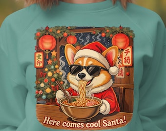 Corgi Santa Ramen Sweatshirt: Funny Christmas Dog Graphic