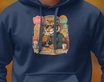 Retro Diner Tiger Milkshake Hoodie: Funny Graphic Sweatshirt