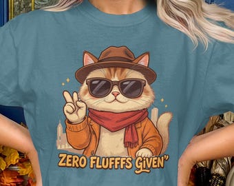 Cute Cat T Shirt, Zero Fluffs Given Tee, Funny Cat Shirt, Cool Cat with Sunglasses, Trendy Cat Lover Top, Cute Graphic Tee