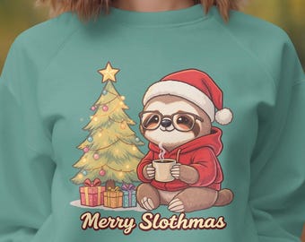 Christmas Sloth Sweatshirt, Merry Slothmas Holiday Pullover
