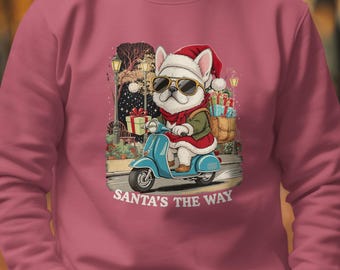 Cute Dog Christmas Sweatshirt, Santa's Way Holiday Sweatshirt, Festive Bulldog Gifts Top, Winter Holiday Outfits, Xmas Party Wear
