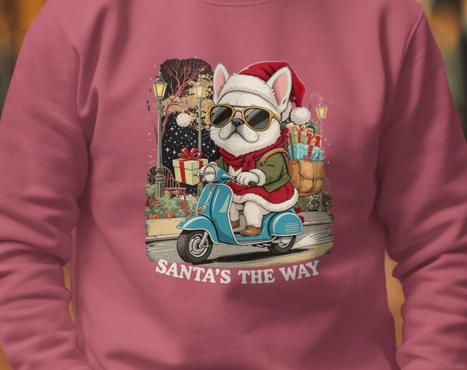 Featured listing image: Cute Dog Christmas Sweatshirt, Santa's Way Holiday Sweatshirt, Festive Bulldog Gifts Top, Winter Holiday Outfits, Xmas Party Wear