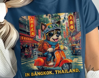 Bangkok Dog Scooter T-shirt: Funny Thailand Travel Tee