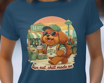 Chill Dog in Seattle T-Shirts, Summer Style,  Dog, Space Needle, Vacation Mode, Seattle Love