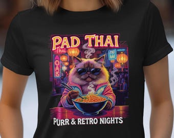 Ragdoll Cat T-Shirt, Pad Thai Cat Tee, Retro Nights Cat Shirt, Hilarious Cat Design, Cool Cat Lovers Shirt Gift, Unique Cat Art Tee