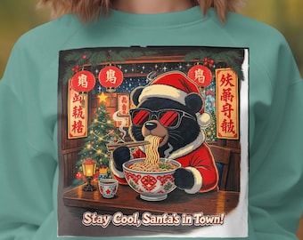 Funny Bear Christmas Sweatshirt: Noodles & Santa