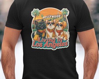 Dogs in Sunglasses Graphic Tee: Los Angeles Hollywood T-Shirt