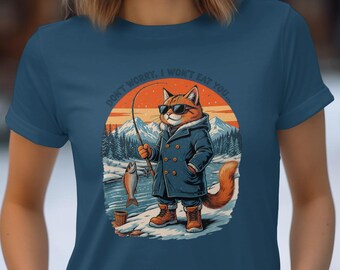 Funny Cat Fishing T-Shirt, Cool Cat Graphic Tee, Outdoor Adventure Cat Shirt, Cute Cat Print T-Shirt, Cat Lover Gift, Funny Cat Apparel