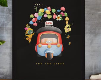 Tuk Tuk Canvas Wall Art: Thai Design with Balloons