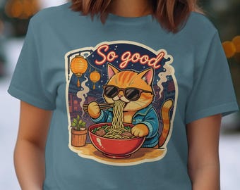 Cat Ramen T-Shirt, Funny Foodie Kitten Graphic, Unisex Comfort Colors Tee