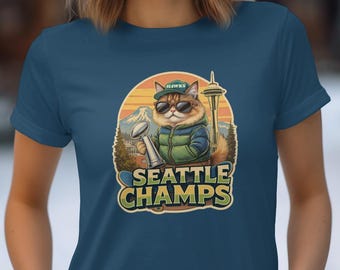 Seattle Champs T-Shirt, Hawks Cat, Space Needle, PNW Pride