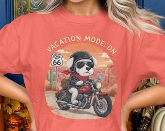 Funny Biker Dog T-Shirt: Route 66 Adventure, Gift for Dog Lovers