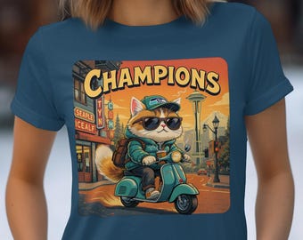Seattle Cat Champions T-Shirt, Scooter Kitten Graphic Tee