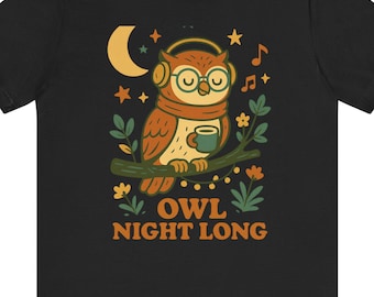Owl Night Long Tee - Cozy Graphic Shirt, Perfect for Nature Lovers, Music Fans, Sleep Enthusiasts, Gift for Owl Lovers, Casual Wear