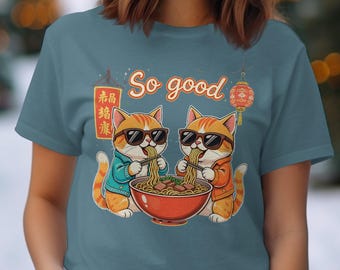 Ramen Cat T-Shirt, Funny Anime Kitty Tee, Noodle Lover Shirt