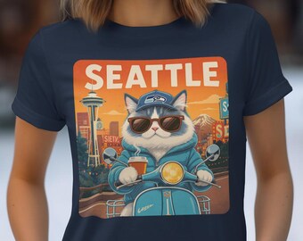 Seattle Cat T-Shirt, Scooter Cat Design, Seahawks Fan Gift