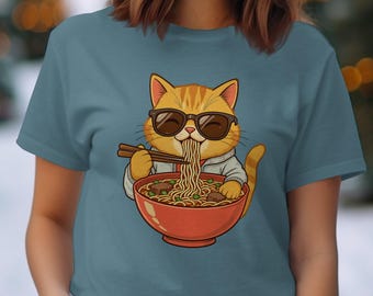 Cat Ramen T-Shirt, Funny Anime Kitten Noodles
