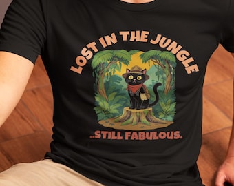 Lost in the Jungle Cat Tee, Fun Cat Shirt, Jungle Vibe T-Shirt, Cute Animal Shirt, Gift for Cat Lovers, Summer Casual Wear