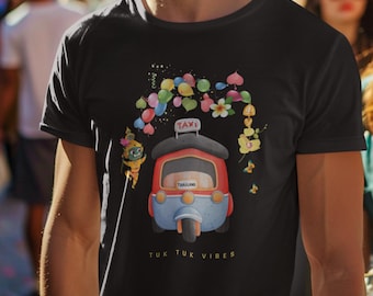 Colorful Thai Tuk Tuk T-shirt -Thai Tuk Tuk Vibes T-Shirt-Colorful Retro Thailand Taxi Design, Fun Travel Tee, Gift from Thailand