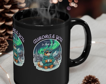 Aurora Borealis Cat Mug-Funny Northern Light Gift, Winter Coffee Cup for Cat Lovers & Strargazers