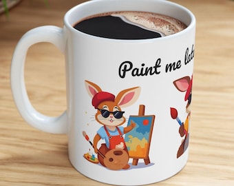 Color Me Bunny Mug-Funny Artist Rabbit Coffee Cup, Cute Gift for Painters&Bunny Lovers